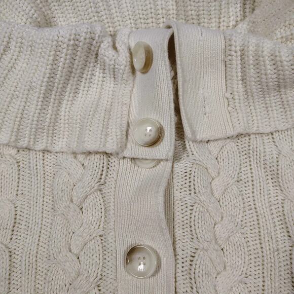Michael Kors Women's Cream Cowl Neck Cable Knit Button Up Sweater Size Large - Picture 2 of 8